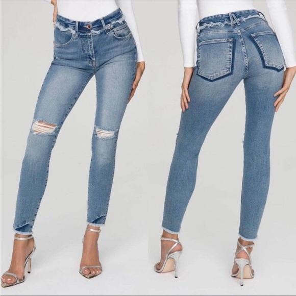 Good American Good Legs Frayed High Waist Ankle Skinny Jeans Size 4 Womens Denim - Picture 1 of 8